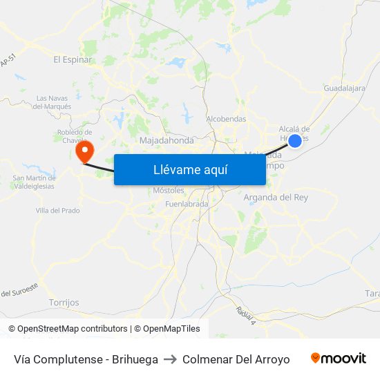Vía Complutense - Brihuega to Colmenar Del Arroyo map