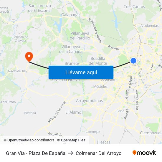 Gran Vía - Plaza De España to Colmenar Del Arroyo map