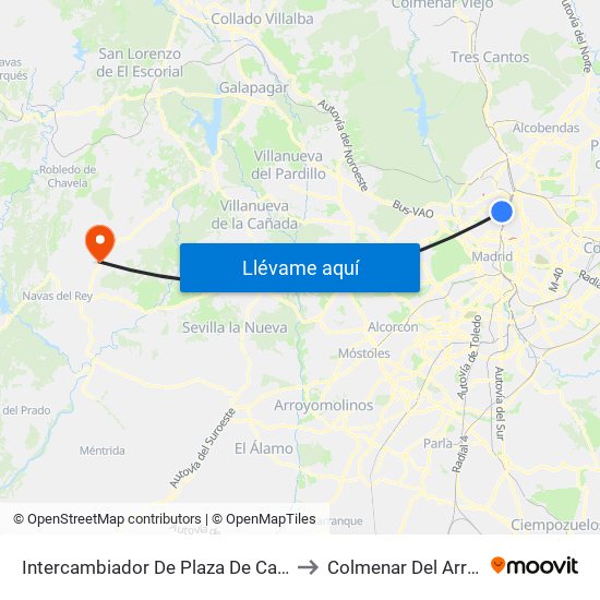 Intercambiador De Plaza De Castilla to Colmenar Del Arroyo map