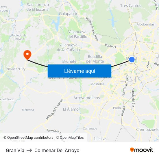 Gran Vía to Colmenar Del Arroyo map
