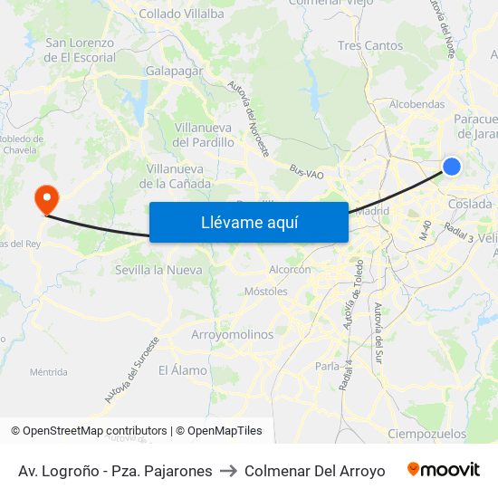 Av. Logroño - Pza. Pajarones to Colmenar Del Arroyo map