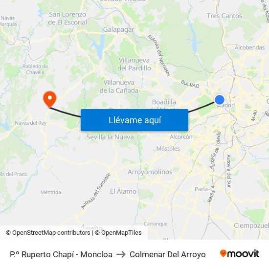 P.º Ruperto Chapí - Moncloa to Colmenar Del Arroyo map