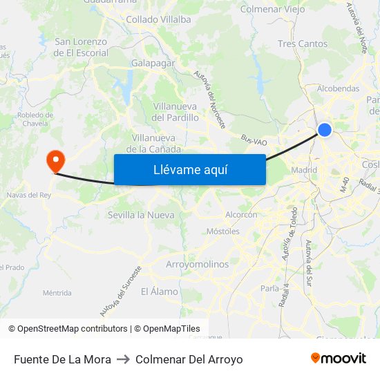 Fuente De La Mora to Colmenar Del Arroyo map