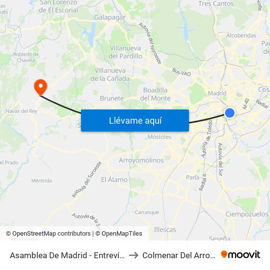 Asamblea De Madrid - Entrevías to Colmenar Del Arroyo map