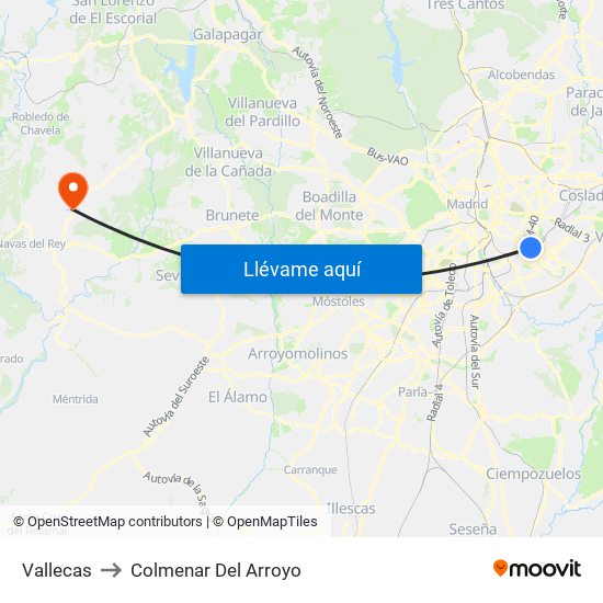Vallecas to Colmenar Del Arroyo map