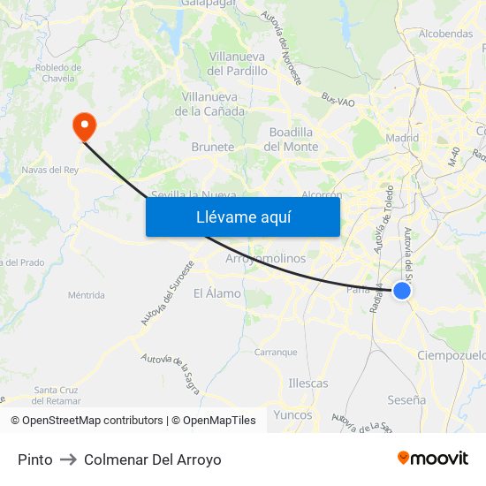 Pinto to Colmenar Del Arroyo map