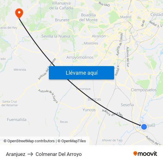 Aranjuez to Colmenar Del Arroyo map
