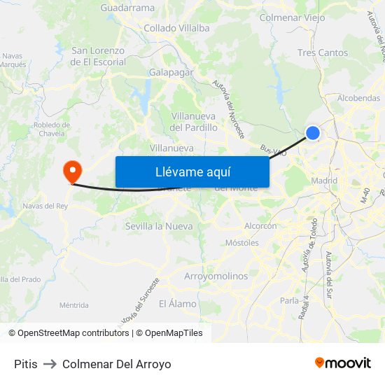 Pitis to Colmenar Del Arroyo map