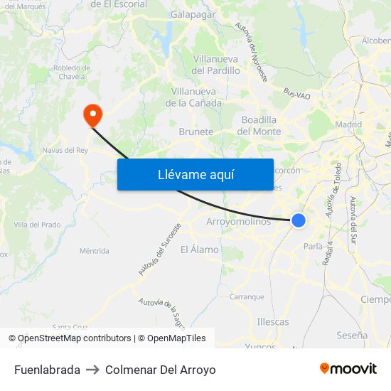 Fuenlabrada to Colmenar Del Arroyo map