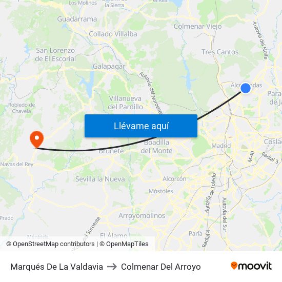 Marqués De La Valdavia to Colmenar Del Arroyo map