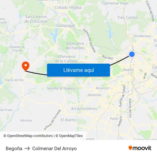 Begoña to Colmenar Del Arroyo map