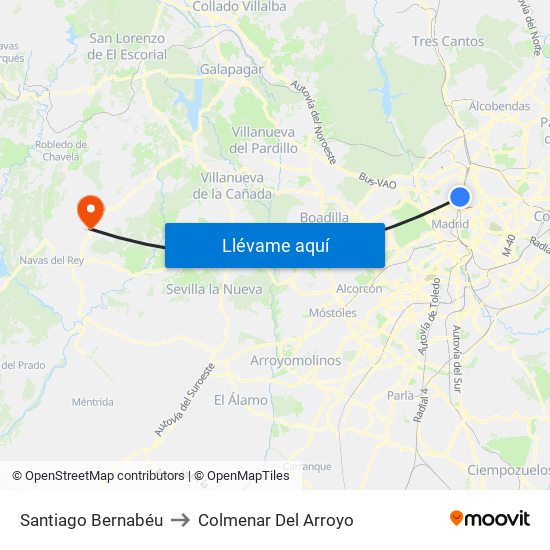 Santiago Bernabéu to Colmenar Del Arroyo map