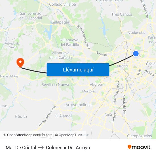Mar De Cristal to Colmenar Del Arroyo map