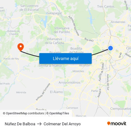 Núñez De Balboa to Colmenar Del Arroyo map