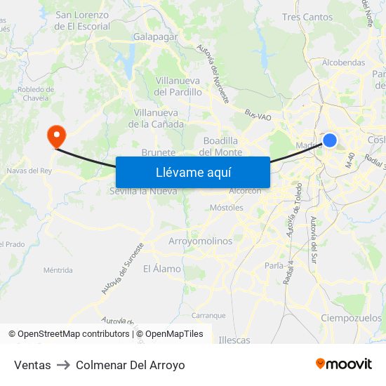Ventas to Colmenar Del Arroyo map