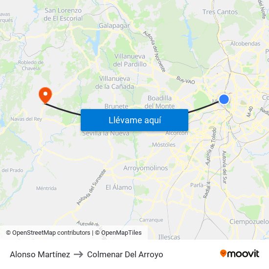Alonso Martínez to Colmenar Del Arroyo map