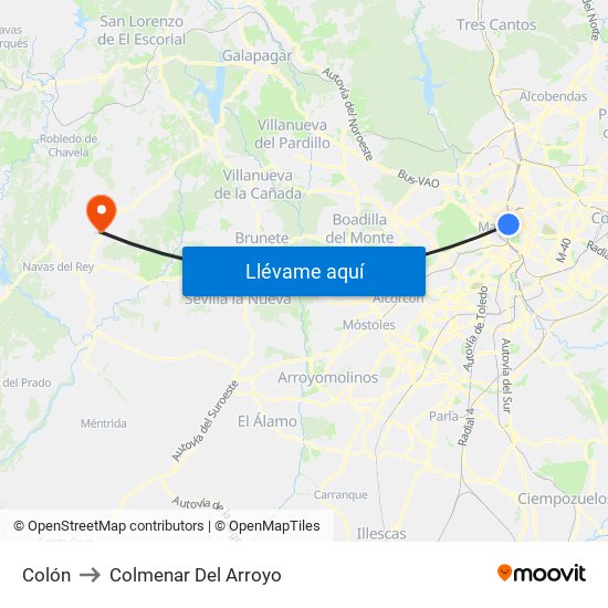 Colón to Colmenar Del Arroyo map
