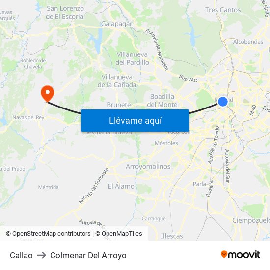 Callao to Colmenar Del Arroyo map