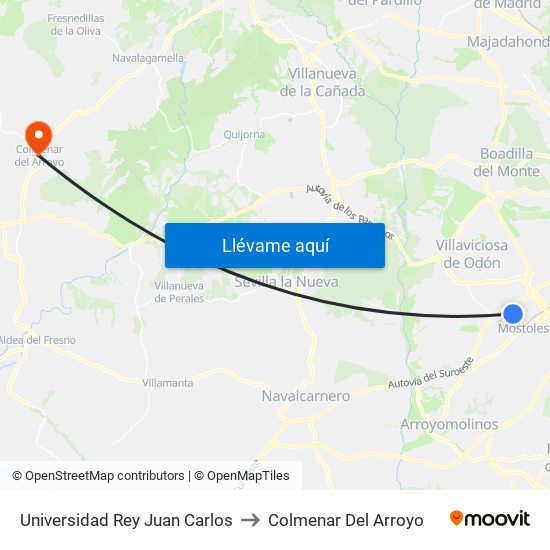 Universidad Rey Juan Carlos to Colmenar Del Arroyo map