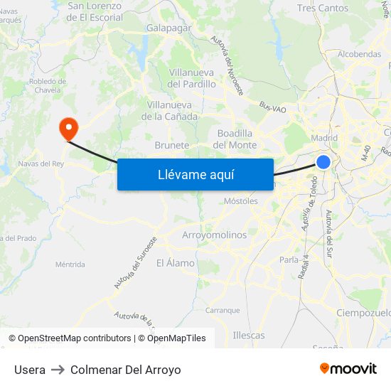 Usera to Colmenar Del Arroyo map