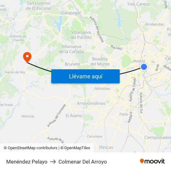 Menéndez Pelayo to Colmenar Del Arroyo map
