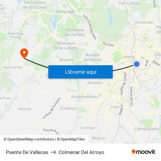 Puente De Vallecas to Colmenar Del Arroyo map