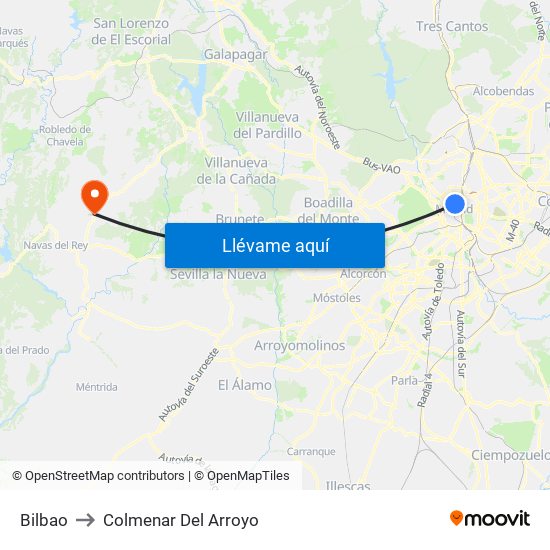 Bilbao to Colmenar Del Arroyo map