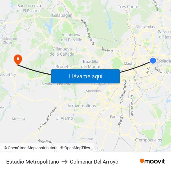 Estadio Metropolitano to Colmenar Del Arroyo map