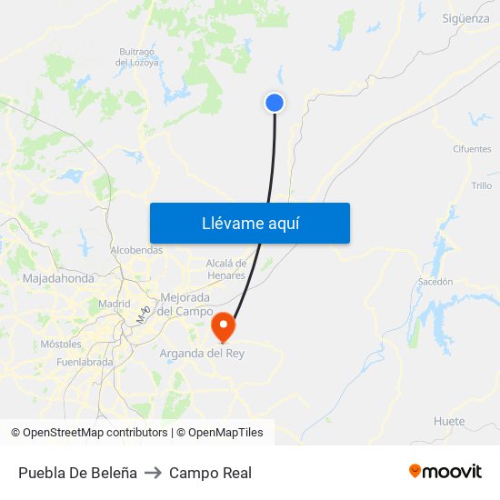 Puebla De Beleña to Campo Real map