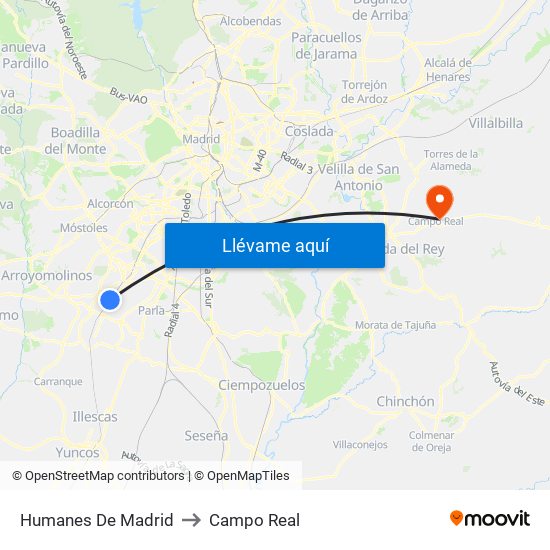 Humanes De Madrid to Campo Real map