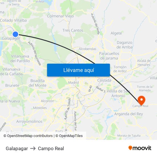 Galapagar to Campo Real map