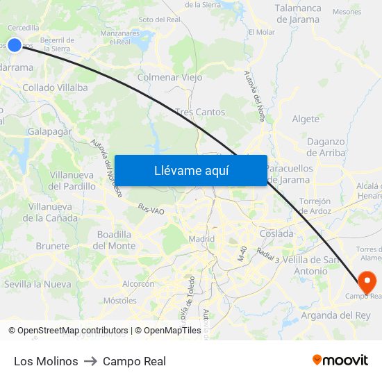 Los Molinos to Campo Real map