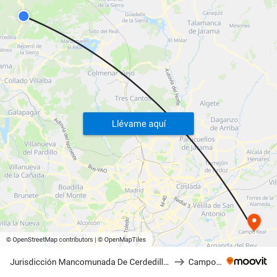Jurisdicción Mancomunada De Cerdedilla Y Navacerrada to Campo Real map