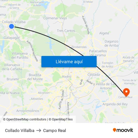 Collado Villalba to Campo Real map