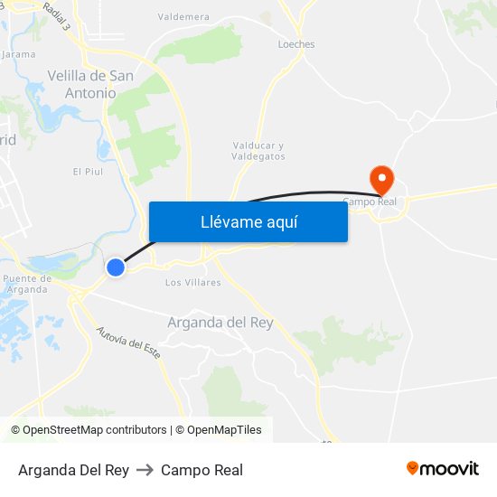 Arganda Del Rey to Campo Real map