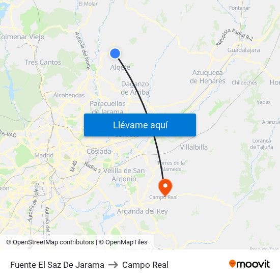 Fuente El Saz De Jarama to Campo Real map