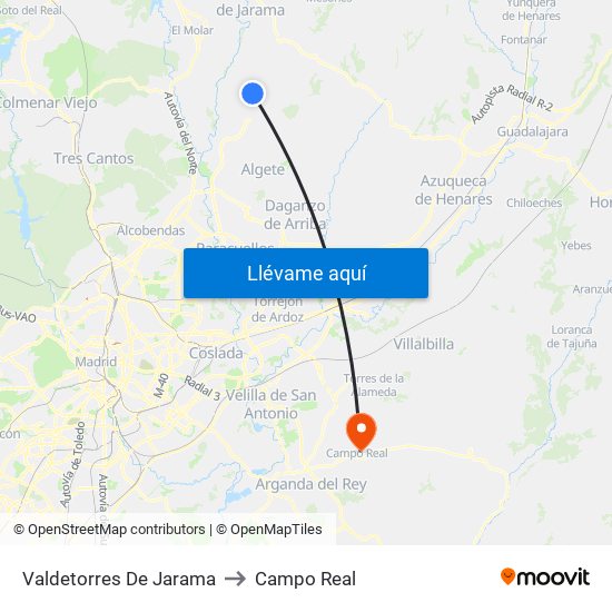 Valdetorres De Jarama to Campo Real map