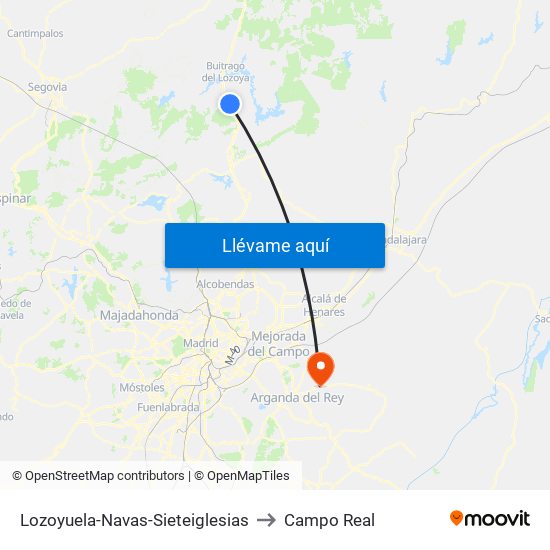 Lozoyuela-Navas-Sieteiglesias to Campo Real map