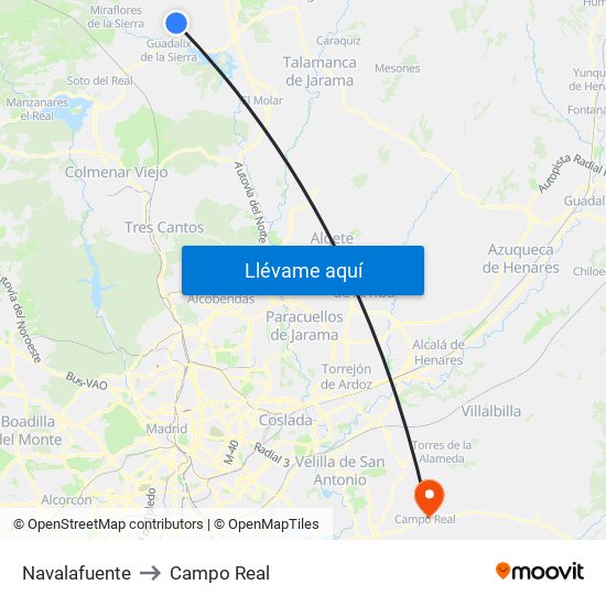 Navalafuente to Campo Real map