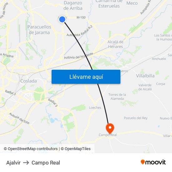 Ajalvir to Campo Real map