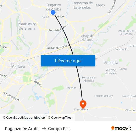 Daganzo De Arriba to Campo Real map
