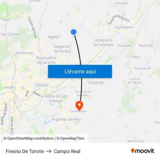 Fresno De Torote to Campo Real map
