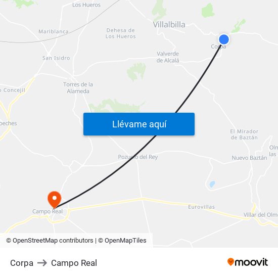 Corpa to Campo Real map