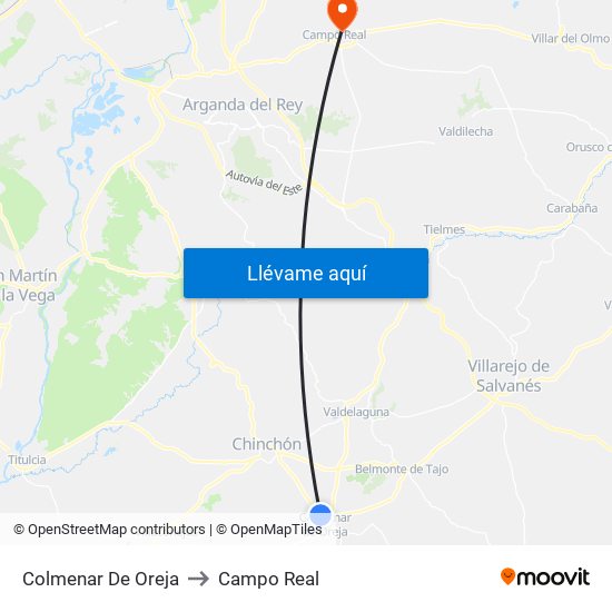 Colmenar De Oreja to Campo Real map