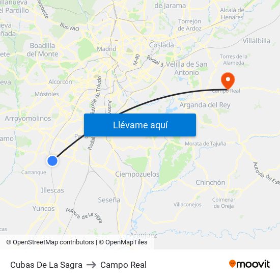 Cubas De La Sagra to Campo Real map