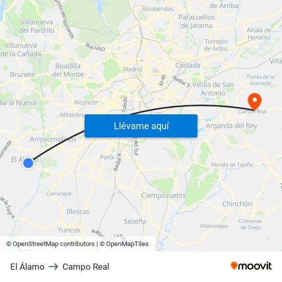 El Álamo to Campo Real map