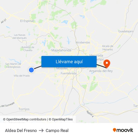 Aldea Del Fresno to Campo Real map