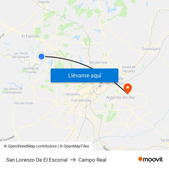 San Lorenzo De El Escorial to Campo Real map