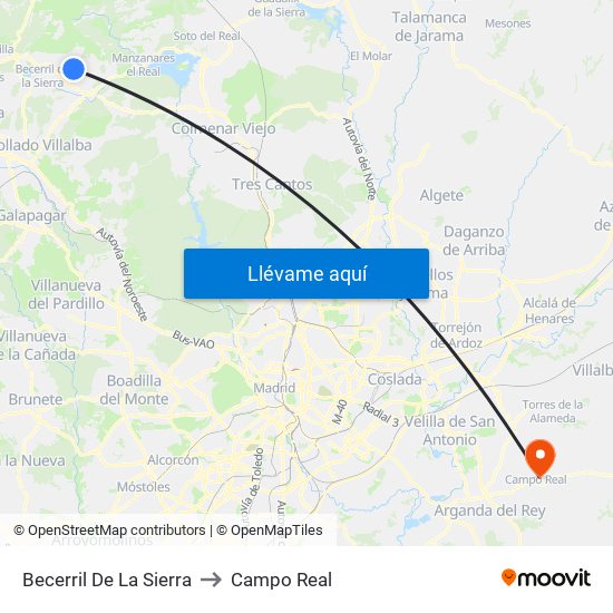 Becerril De La Sierra to Campo Real map