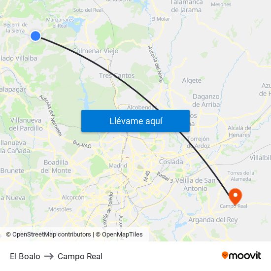 El Boalo to Campo Real map